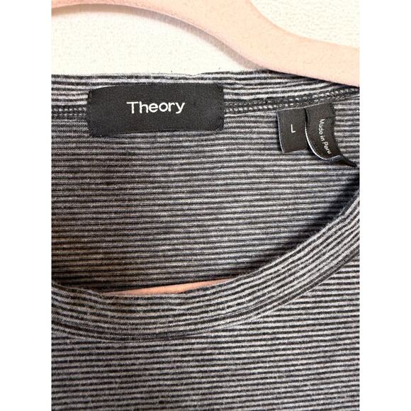 Theory Black Grey Striped T-Shirt L Everyday Wear Cozy Comfy Casual - Picture 4 of 5